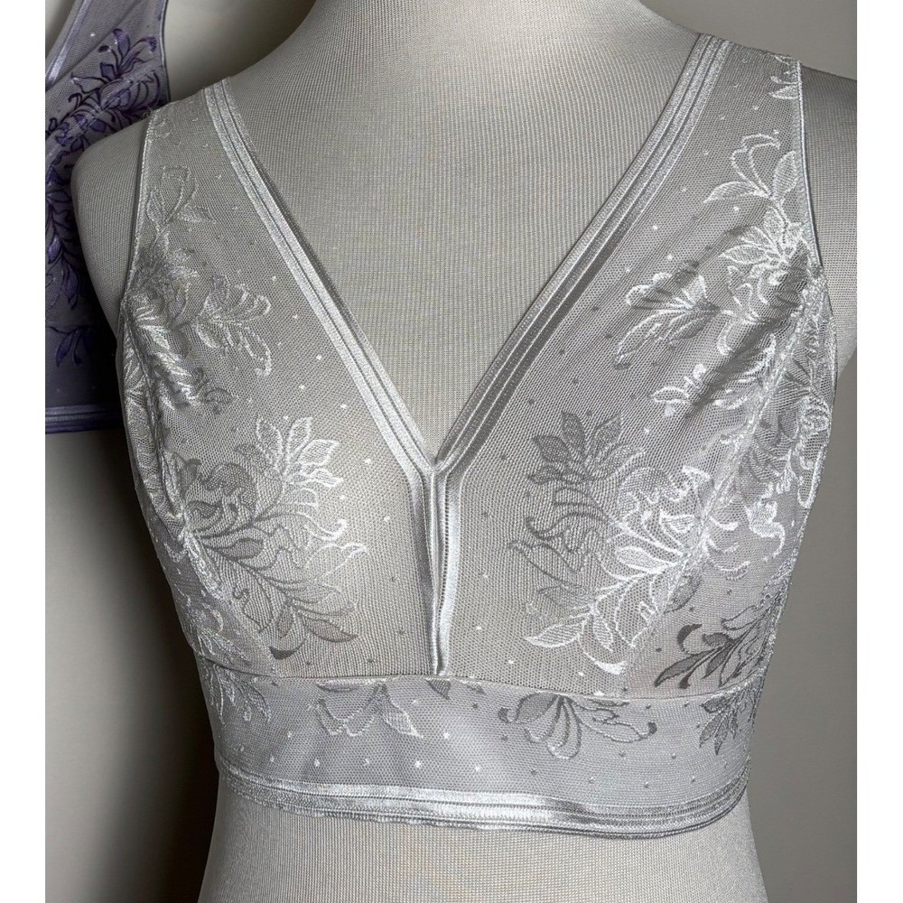Wacoal Mesh Bralette 36 White Sheer Floral Wireless Romantic Boho Layering